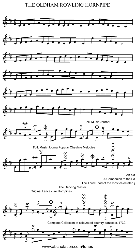 THE OLDHAM ROWLING HORNPIPE - staff notation