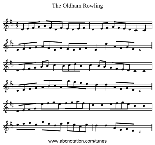The Oldham Rowling - staff notation