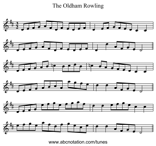 The Oldham Rowling - staff notation