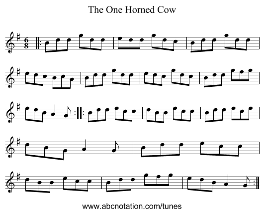 The One Horned Cow - staff notation