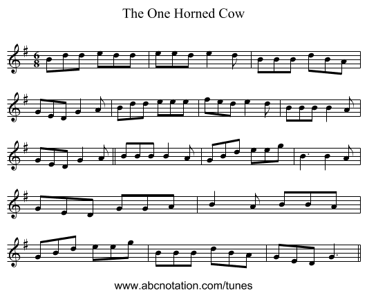 The One Horned Cow - staff notation