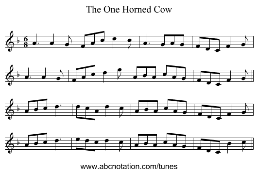 The One Horned Cow - staff notation