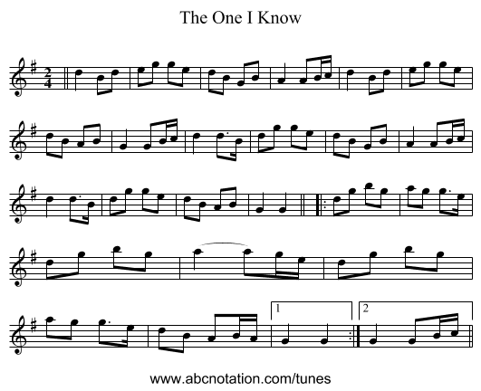 The One I Know - staff notation
