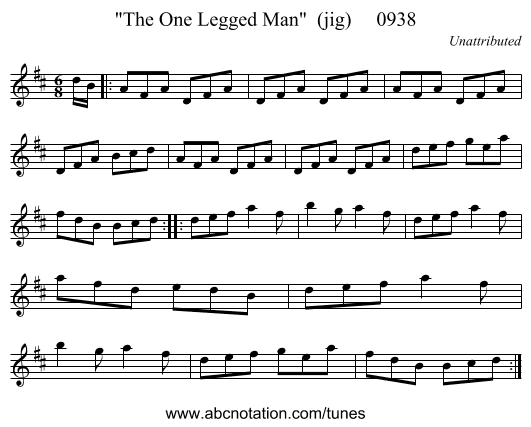The One Legged Man (jig) 0938 - staff notation