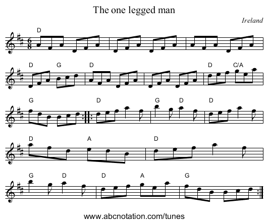 The one legged man - staff notation