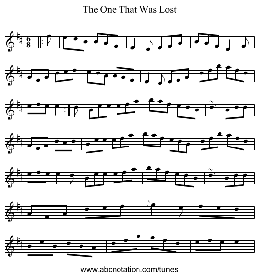 The One That Was Lost - staff notation