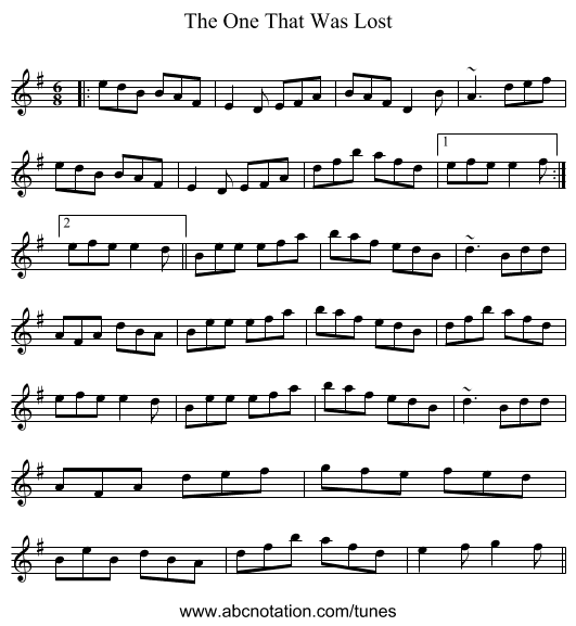 The One That Was Lost - staff notation