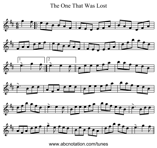 The One That Was Lost - staff notation