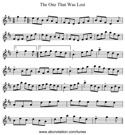 The One That Was Lost - staff notation
