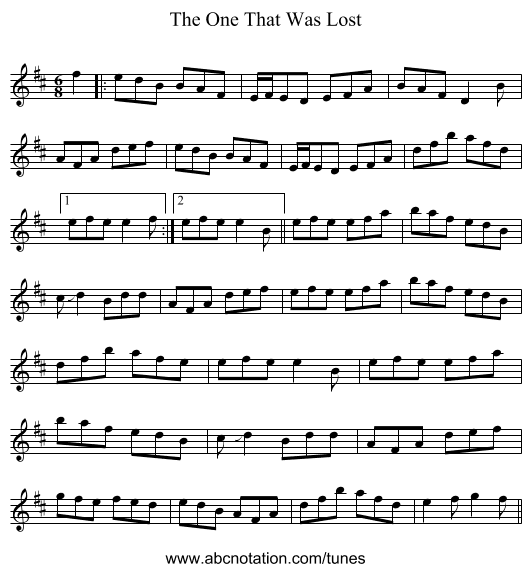 The One That Was Lost - staff notation