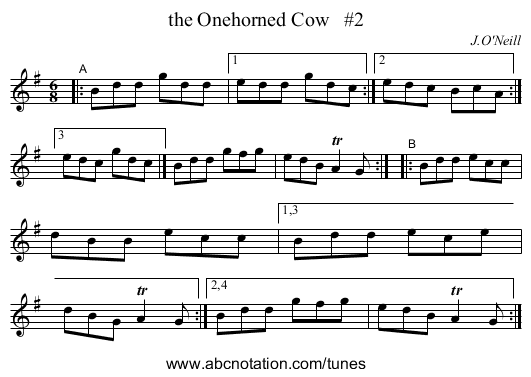 the Onehorned Cow   #2 - staff notation
