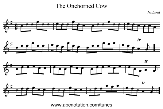 The Onehorned Cow - staff notation