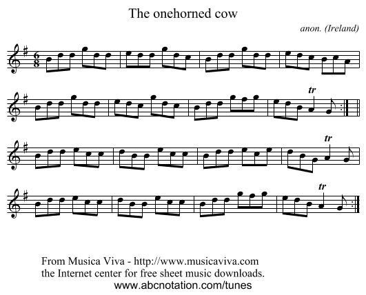 The onehorned cow - staff notation