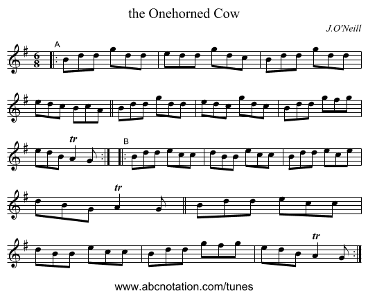 the Onehorned Cow - staff notation