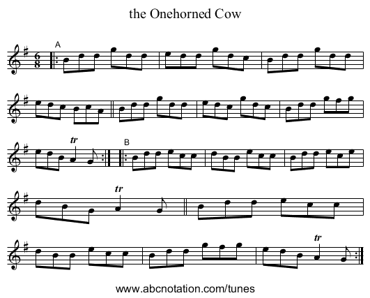 the Onehorned Cow - staff notation