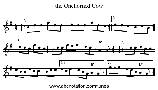 the Onehorned Cow - staff notation