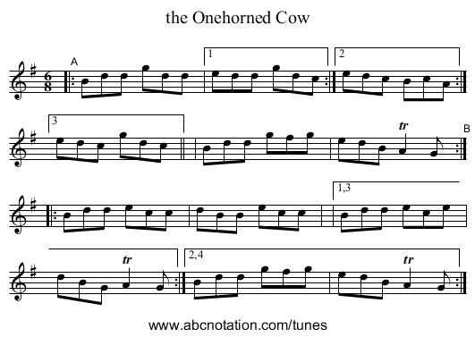 the Onehorned Cow - staff notation