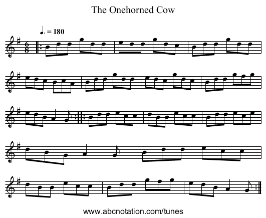 The Onehorned Cow - staff notation