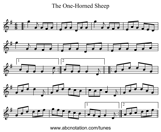 The One-Horned Sheep - staff notation