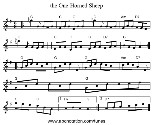 the One-Horned Sheep - staff notation
