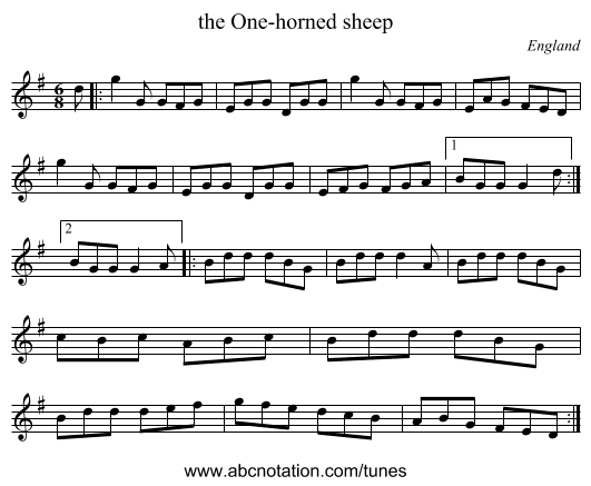 the One-horned sheep - staff notation
