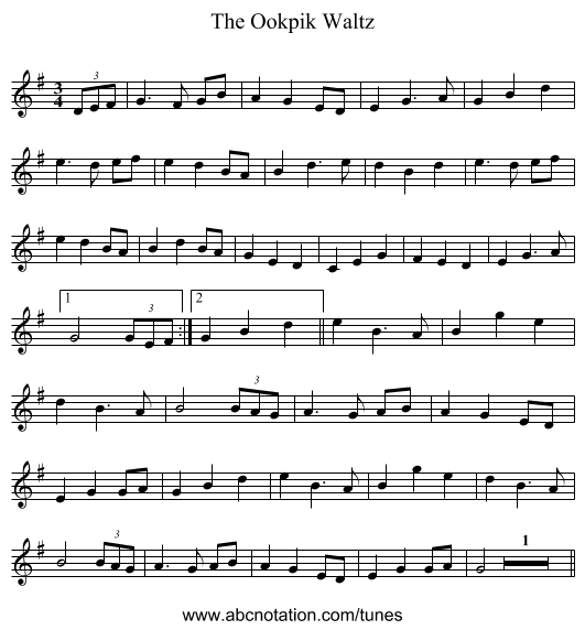 The Ookpik Waltz - staff notation