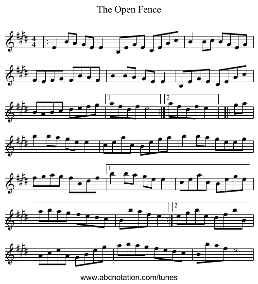 The Open Fence - staff notation