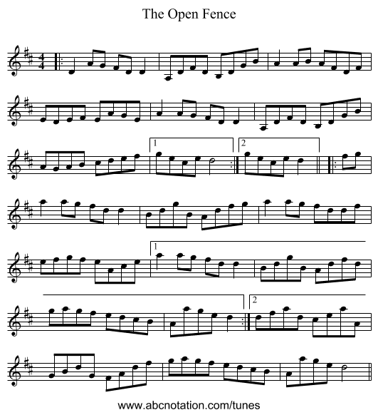 The Open Fence - staff notation