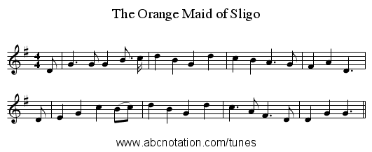 The Orange Maid of Sligo - staff notation