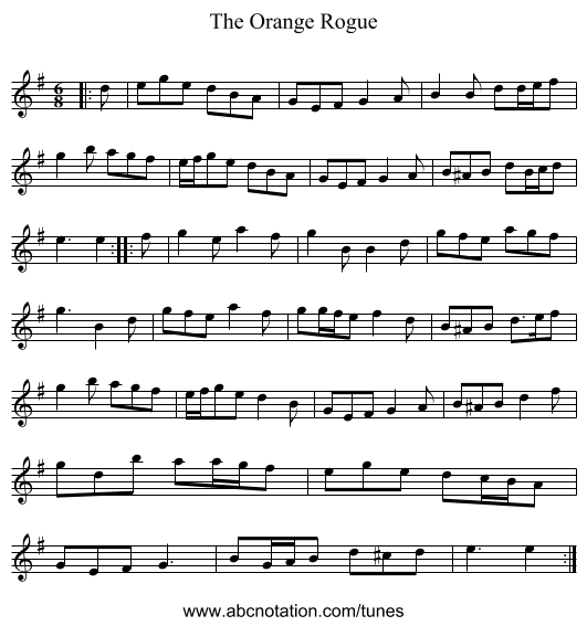 The Orange Rogue - staff notation