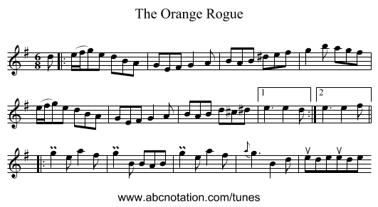 The Orange Rogue - staff notation