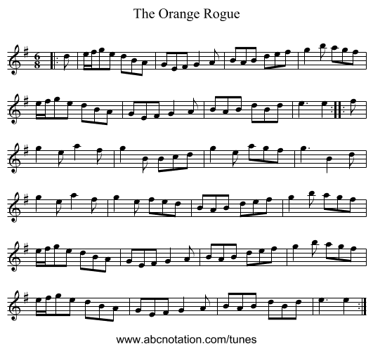 The Orange Rogue - staff notation