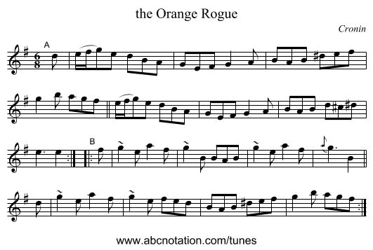 the Orange Rogue - staff notation