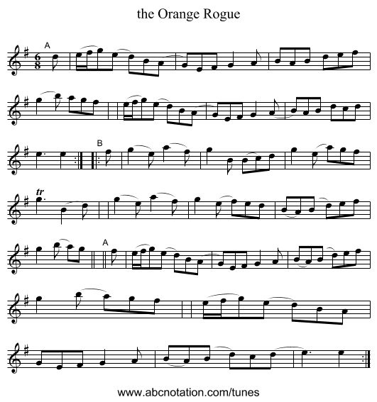 the Orange Rogue - staff notation