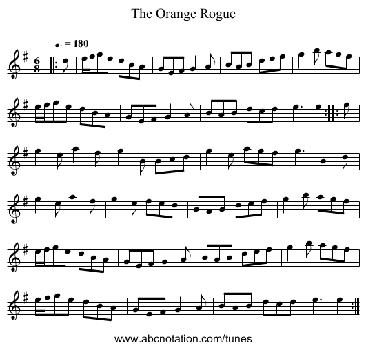 The Orange Rogue - staff notation