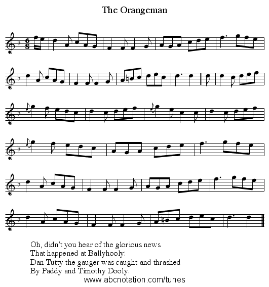 The Orangeman - staff notation