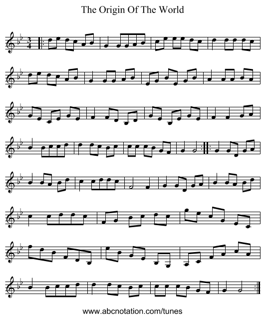 The Origin Of The World - staff notation