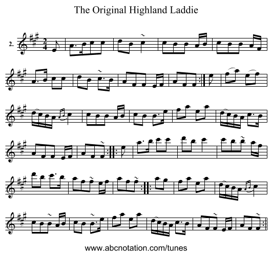The Original Highland Laddie - staff notation