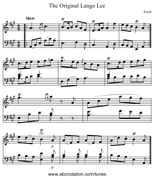 The Original Lango Lee - staff notation