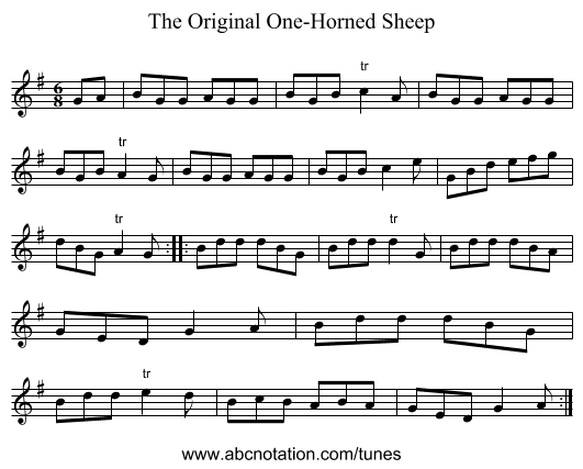 The Original One-Horned Sheep - staff notation