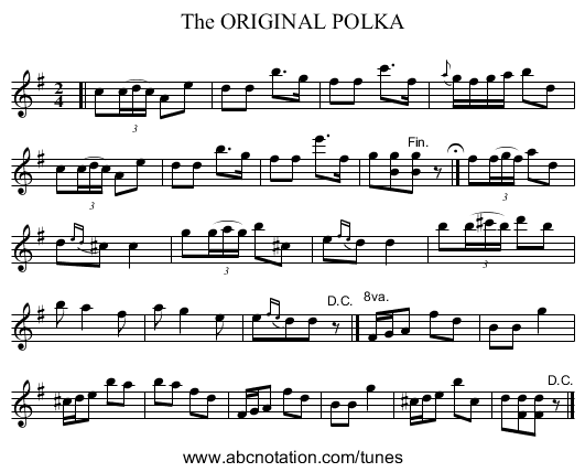 The ORIGINAL POLKA - staff notation