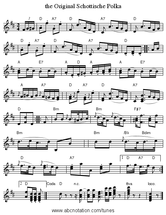 the Original Schottische Polka - staff notation
