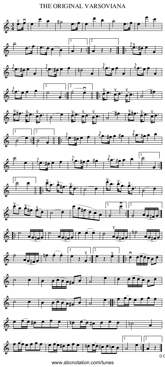 THE ORIGINAL VARSOVIANA - staff notation