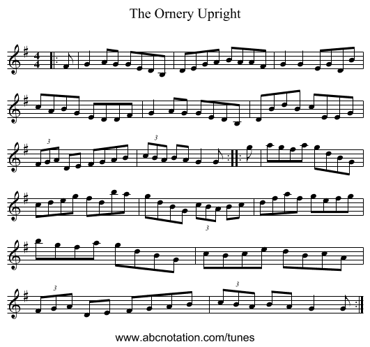 The Ornery Upright - staff notation