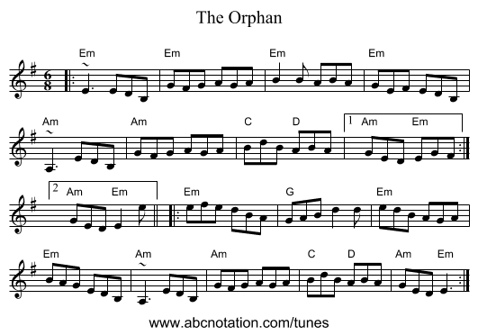 The Orphan - staff notation
