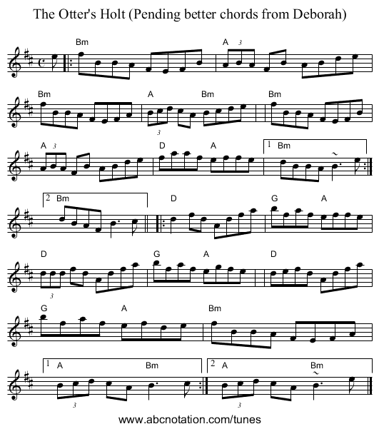 The Otter's Holt (Pending better chords from Deborah) - staff notation