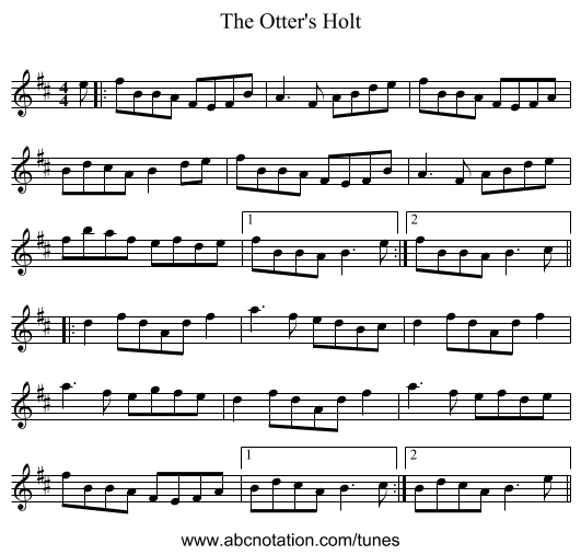 The Otter's Holt - staff notation