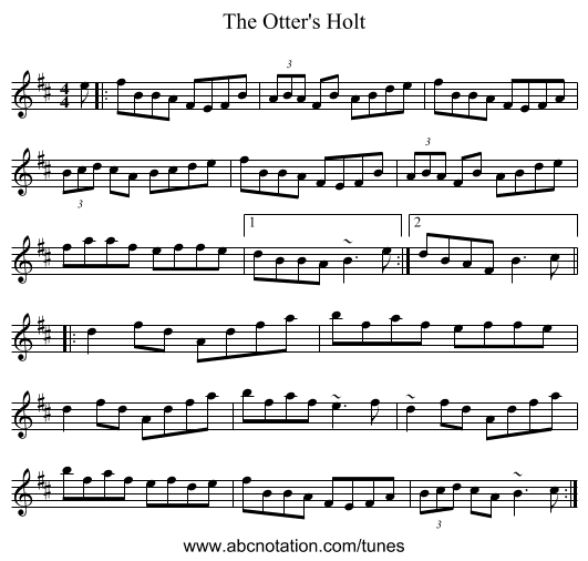 The Otter's Holt - staff notation