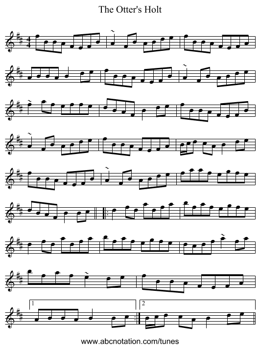 The Otter's Holt - staff notation