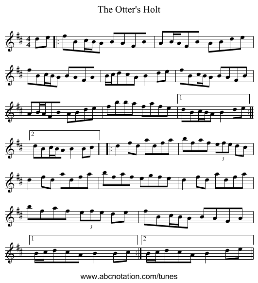 The Otter's Holt - staff notation